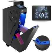 Quick Access Biometric Bedside Gun Safe for handgun, 2 in 1 Mounted Drop Down Nightstand Pistol Safe with Fingerprint & Passcode & Key 3 Ways