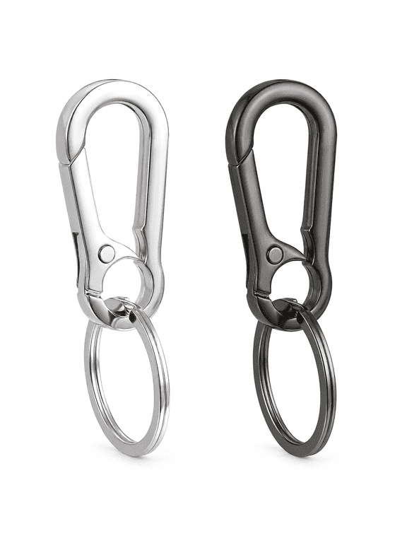 Quick-Access Carabiner Keychain, Silver, Matte Gunmetal, 2 Pack