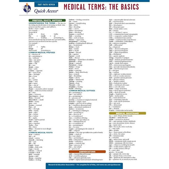 Quick Access Medical Terms: The Basics - Rea's Quick Access Reference Chart, (Hardcover)