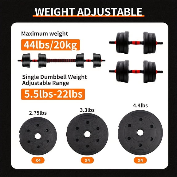 Quick Adjustable 44LBS Dumbbell Set, Free Weights Dumbbells, 3 In1 Weight Set, Space-Saving Home Gym Equipment, Ideal for Full Body Workouts, Strength Training, And Fitness for Men & Women