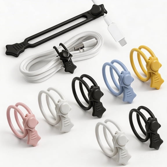 Quick BindSilicone Cable Ties Reusable, Cord Organizer for Charging Cables, Data Cables & Computer Wires, Multipurpose Elastic Management Straps Home,Office,Travel(16pcs,colorful)