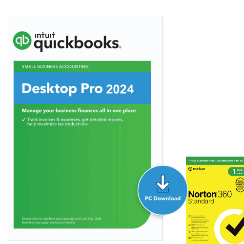 Quick Books Desktop Pro 2024 (Lifetime, 3 Users) + Norton 360 Standard (1 User, 1 Year) | Software Key Card