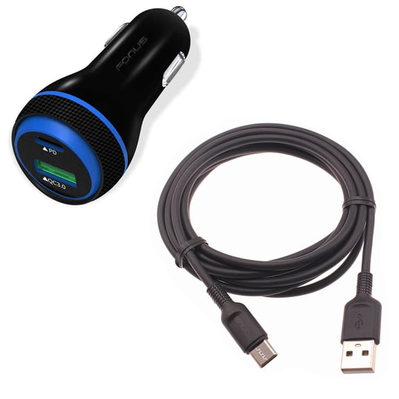 Quick Car Charger 43W for Samsung Galaxy S25/Edge/Plus/Ultra - 2-Port USB Cable Type-C PD Power Adapter DC Socket Plug-in