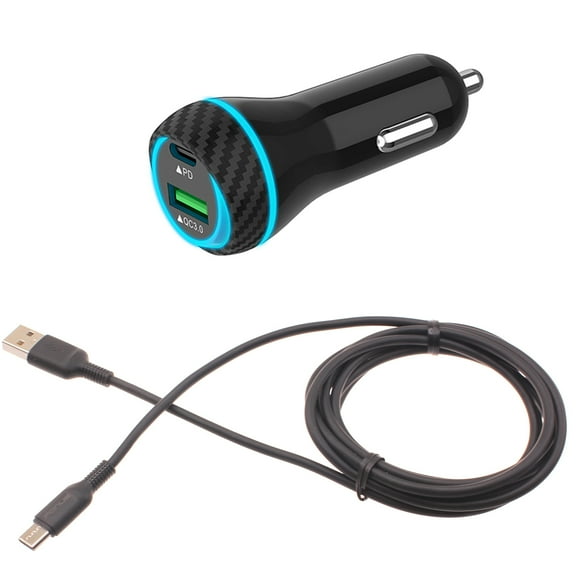 Quick Car Charger 43W for iPhone 15/16/Plus/Pro/Pro Max/16e - 2-Port USB Cable Type-C PD Power Adapter DC Socket Plug-in