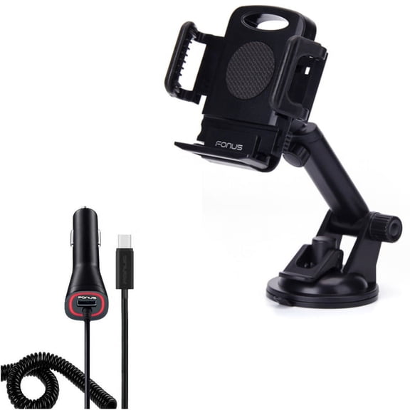 Quick Car Charger + Car Mount for Motorola One 5G Ace Phone - Type-C Power Adapter DC Socket and Dash Windshield Holder Telescopic Combo for Motorola One 5G Ace (2021)