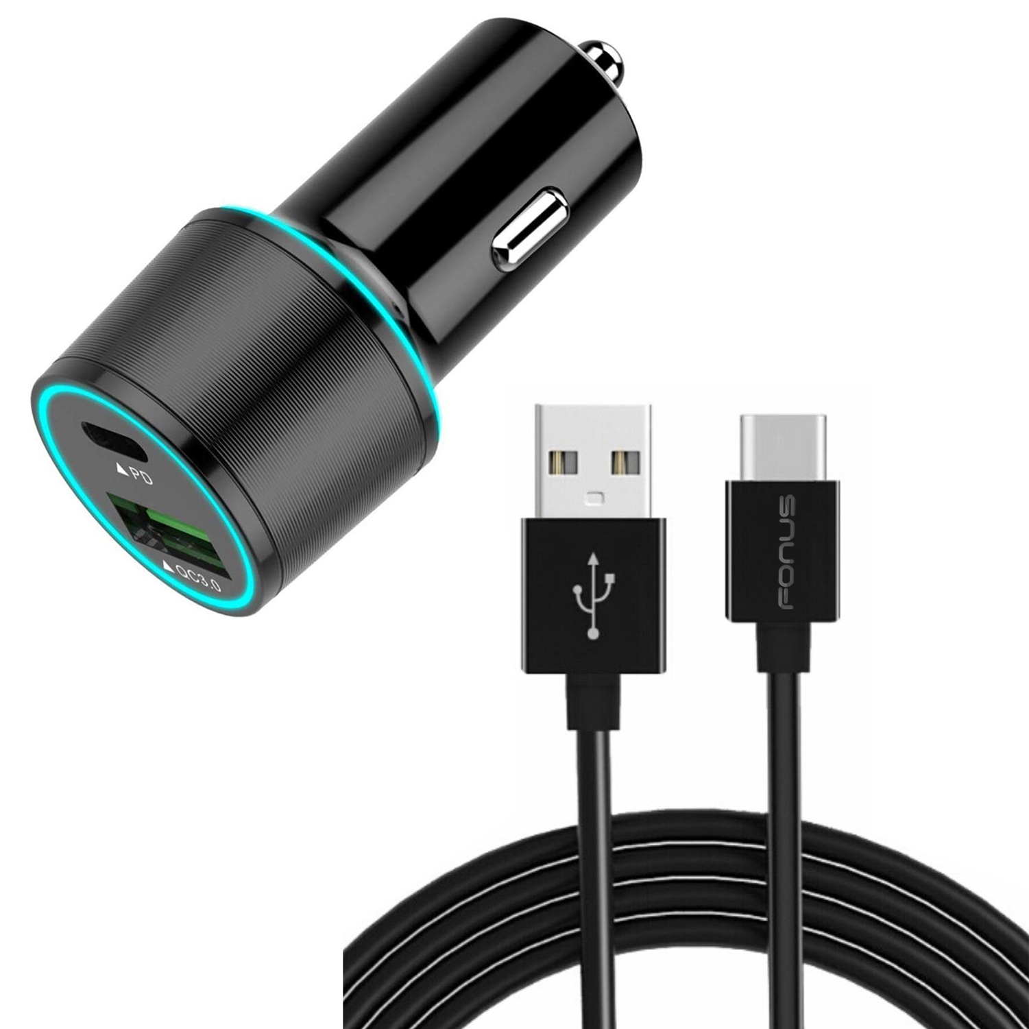 Quick Car Charger for Nokia C200, T20/T21 - 36W 2-Port USB Cable Type-C PD Power Adapter for Nokia C200, T20/T21