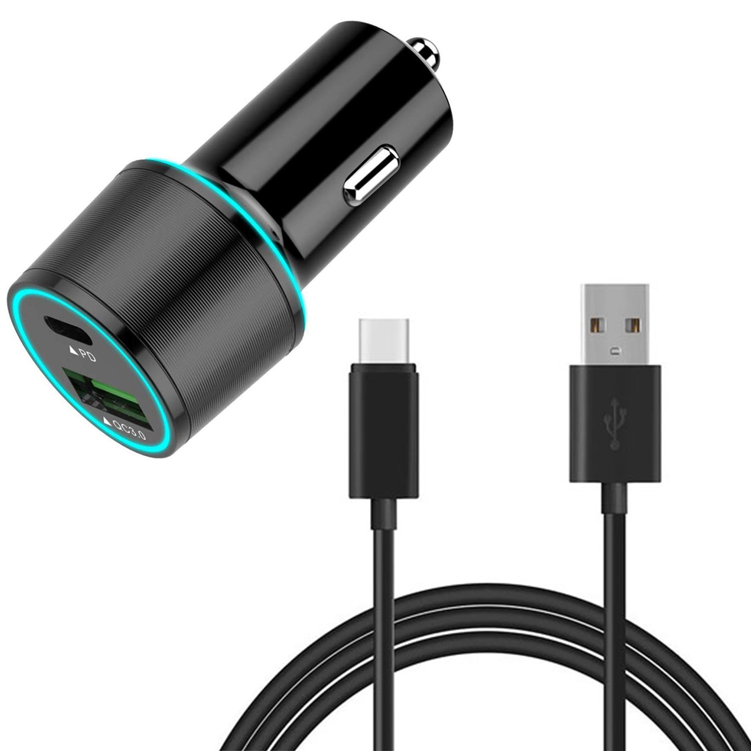 Quick Car Charger for Nokia G90/G100 - 36W 2-Port USB Cable Type-C PD Power Adapter DC Socket for Nokia G90/G100