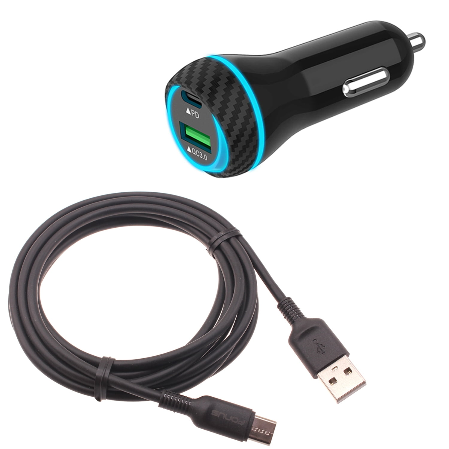 Quick Car Charger for Nokia XR20/XR21 - 43W 2-Port USB Cable Type-C PD Power Adapter DC Socket for Nokia XR20/XR21