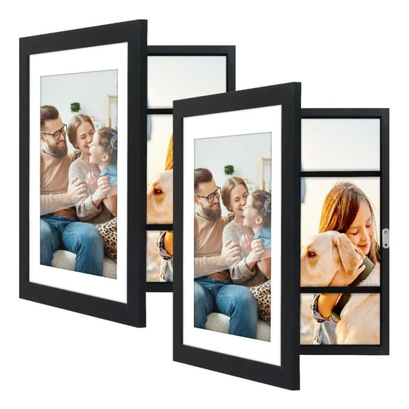 Quick Change 8x10 Photo Storage Display Frame ,2 Pack Front Open Wall Or Tabletop Storage Wood Frame , Black