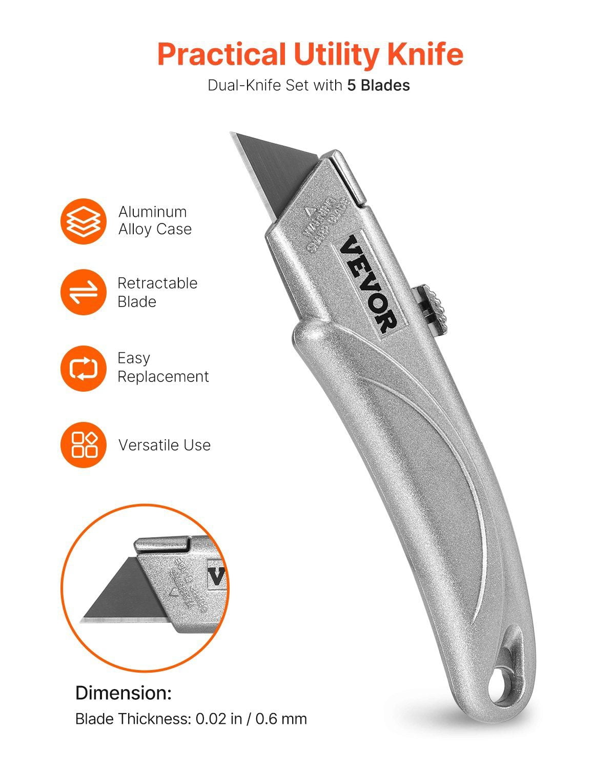 Quick-Change Box Cutter with Sharp SK5 Blades - Retractable Safety Lock ...