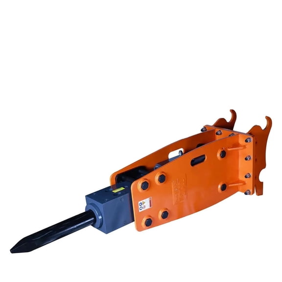 TMG Industrial 10-15 Ton Excavator/Backhoe Hydraulic Breaker, Quick Change (Q/C) Lugging, 4'' Moil Point Chisel, 1960 J Impact Energy, 400-700BPM, TMG-HB150Q