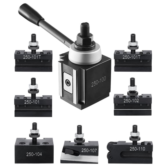 Quick Change Tool Post Set 8 Pcs for 6"-12" Mini Lathes, Cast Iron Construction, Adjustable Height, M142 Threaded Interface, Fast Tool Changes, Precise Alignment, Durable and Easy to Install