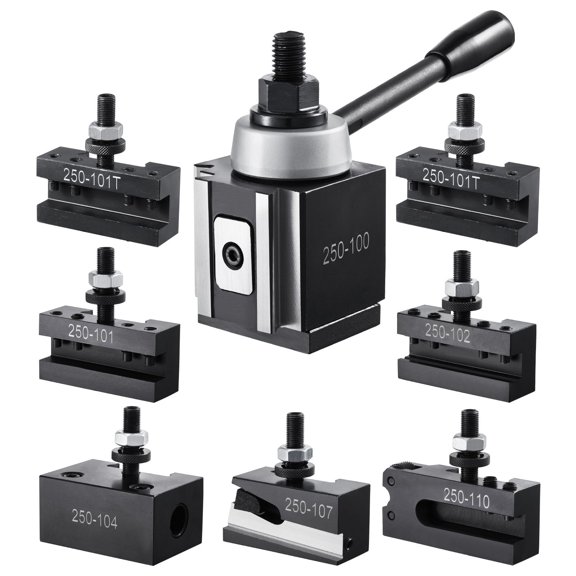 Quick Change Tool Post Set 8 Piece Lathe Clamp Wedge Tool Holder and Turning Tool Fits 6-12 Inch Swing Mini Metal Lathe Durable Steel