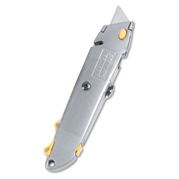 Quick-Change Utility Knife with Retractable Blade and Twine Cutter, 6" Metal Handle, Gray | Bundle of 5 Each