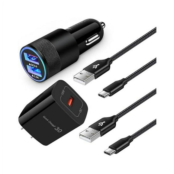 Quick Charge 3.0 Fast Charger Kit for Samsung Galaxy S24 A14 A54 S23 S22 S21 S20 A15 A13 Z Fold/Flip 5,Google Pixel 8 7 6 Pro 7a 6a 5,Wall Charger Block+Car Charger Adapter+2X Nylon Type C Cable(6ft)