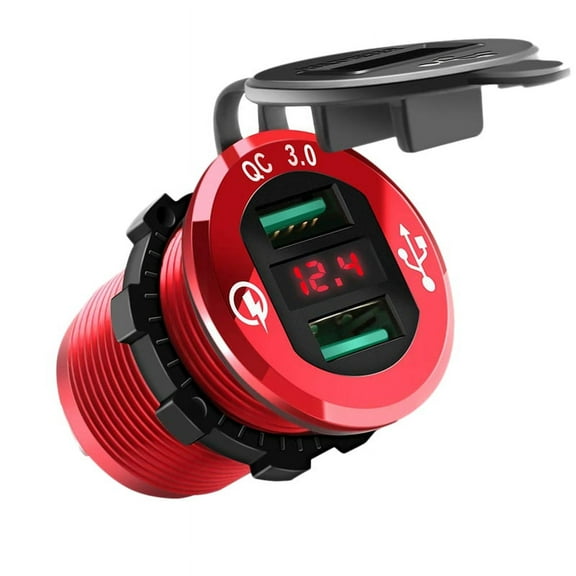 Quick Charge 3.0 USB Charger Socket, 12V/24V Dual USB Car Power Outlet Waterproof  Lighter with LED Voltmeter