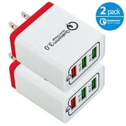 Quick Charge 3.0 USB Fast Wall Charger, 30W 3 Ports USB Travel Quick Charger Adapter QC 3.0 Fast Charging Block Plug Compatible for iPhone, Samsung S9/S9+/S8/S7/S6/Edge/Note LG HTC 2-Pack