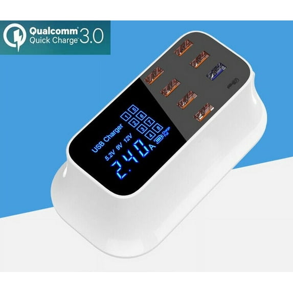 Quick Charge QC3.0 Type-C 8-Port USB Wall Charger Station LCD Display For i Pad