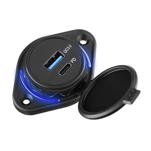 Quick Charge3.0 and PD18W RVs USB Outlet, 12V/24V Panel Mount Car Chargers 36W USB Port Outlet Waterproof Cover