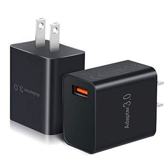 Quick Charger 3.0 Wall Charger, OKRAY 2 Pack 18W QC Fast Charging 3.0 USB Charger Power Adapter Wall Plug Compatible iPhone 12, Samsung Galaxy S20/S10, 10W Wireless Charger, Pad, Tablets(Bla