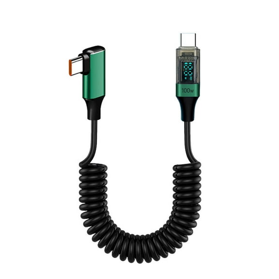 Quick Charging Cord USB C Data Cable with Digital Display, PD100W Spring Power Cord for Type C Port Notebook Tablets