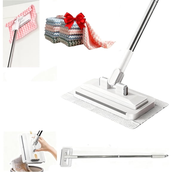 KZKR Quick-Clamp Mini No Touch Dust Mop Sweeper Mops with 1 Flat Mop and 10 Clothes