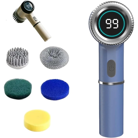 Quick Clean Electric Scrubber, Electric Spin Scrubber, Cordless Shower Scrubber with Battery Level Display, 3 Speeds Electric Scrubber for Cleaning with 5 Replaceable Heads (A)