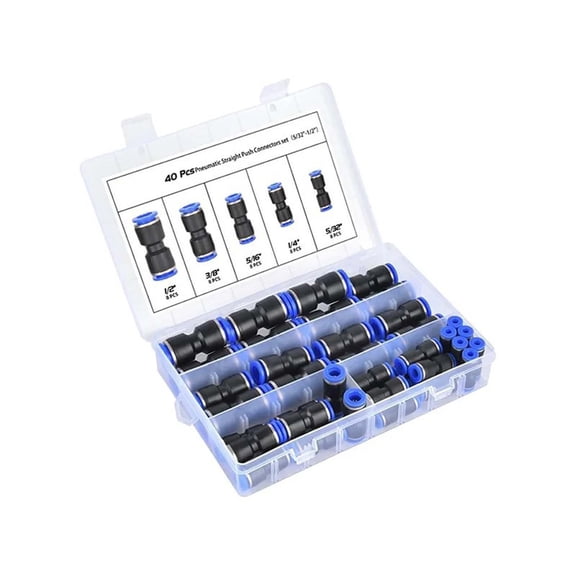 Quick Connect Air Hose Fittings 5/32 1/4 5/16 3/8 1/2 inch Quick Release Pneumatic Push to Connect Fittings Kit Air Line Fittings, 40 count