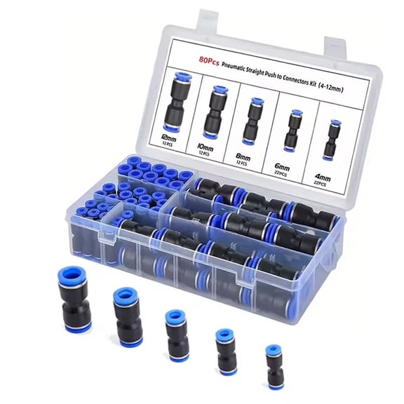 Quick Connect Air Hose Fittings 5/32 1/4 5/16 3/8 1/2 inch Quick Release Pneumatic Push to Connect Fittings Kit Air Line Fittings, 80 count