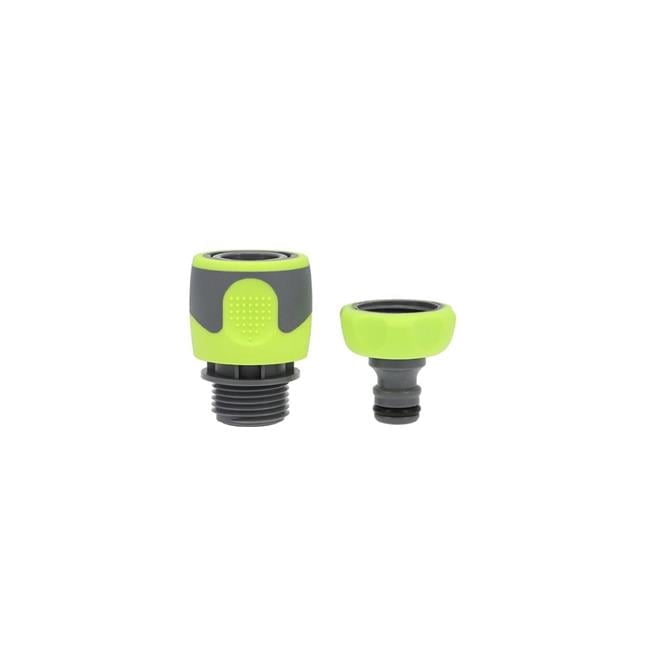Quick-Connect Garden Hose Fittings Kit - Green - 2 Piece - Flow-Stop Feature