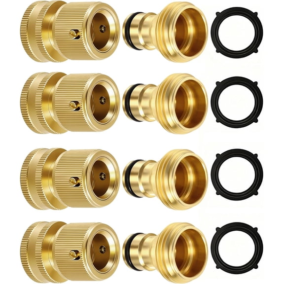 Quick Connect Hose Fittings 3/4" GHT - Solid Brass Garden Hose Connectors, No-Leak Design & Universal Fit for Instant Connection (4 Sets)