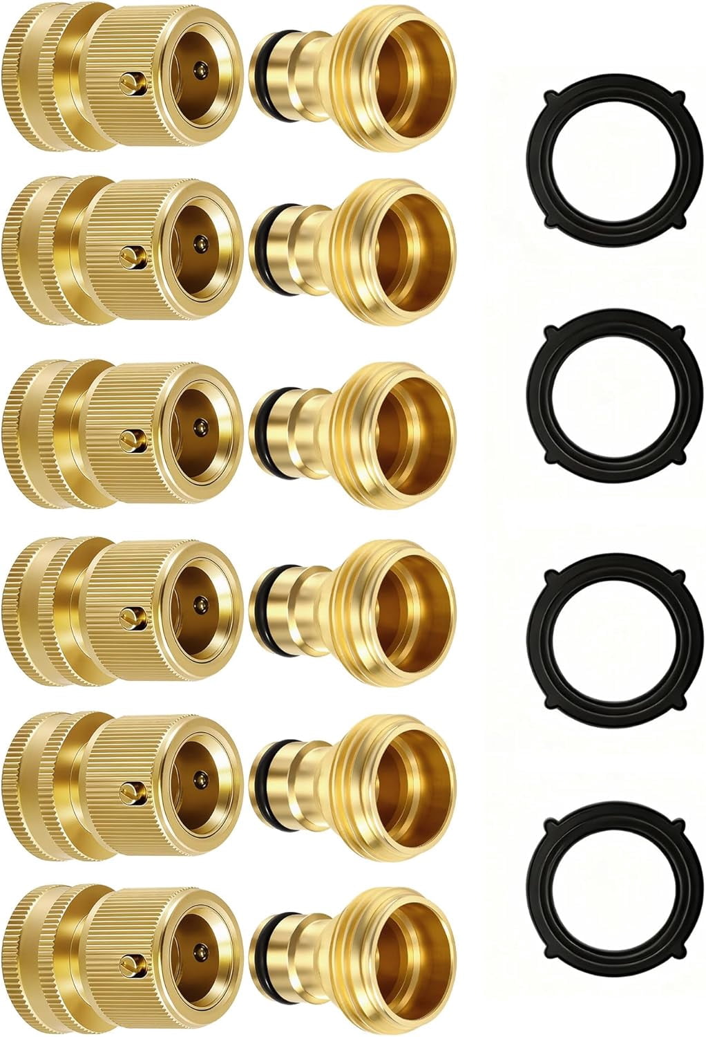 Quick Connect Hose Fittings 3/4" GHT - Solid Brass Garden Hose Connectors, No-Leak Design & Universal Fit for Instant Connection (6 Sets)