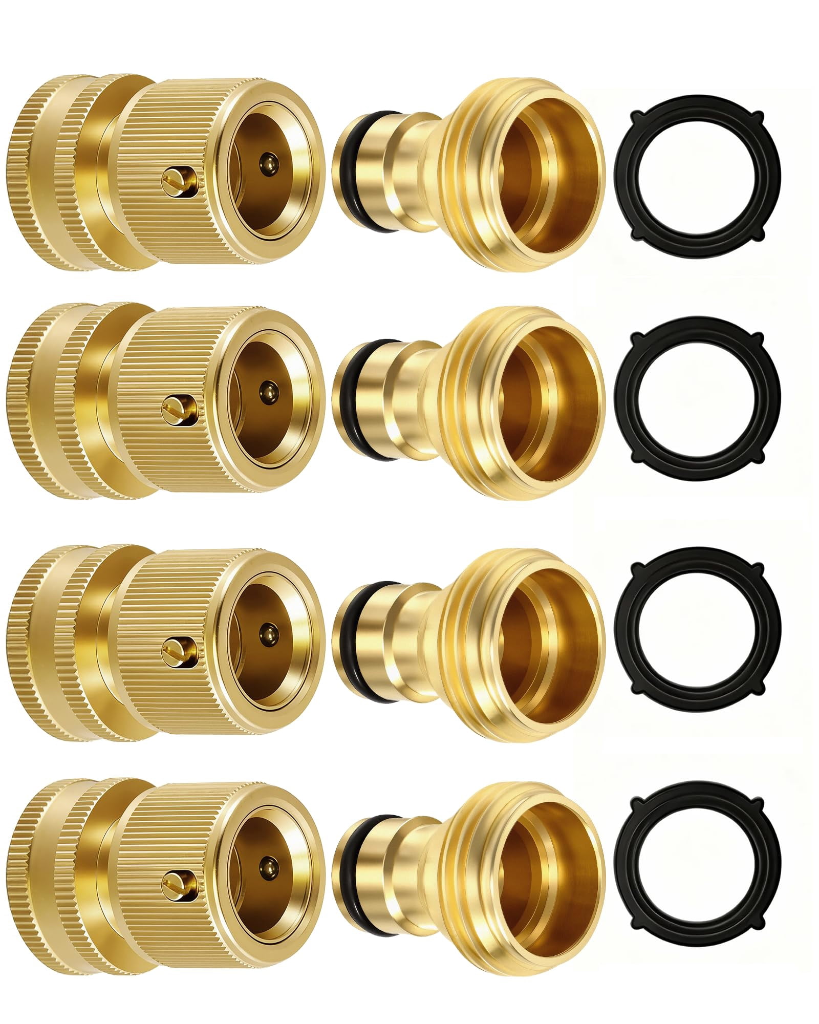 Quick Connect Hose Fittings 3/4" Ght - Solid Brass Garden Connectors  No-leak Design & Universal Fit For Instant Connection (4 Sets)
