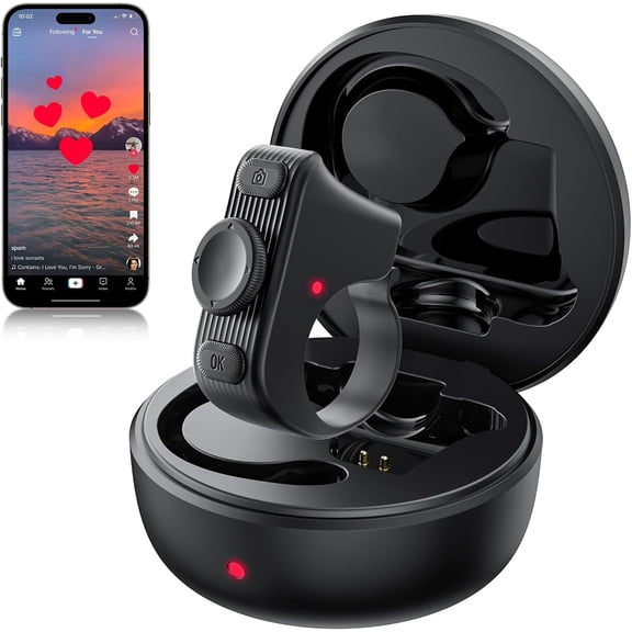 Quick Connect, New Features Remote Scrolling Ring for Tiktok,Page Turner for Kindle App,Bluetooth Camera Shutter Remote for iPhone, Android,iOS,iPad,Tablet-Black