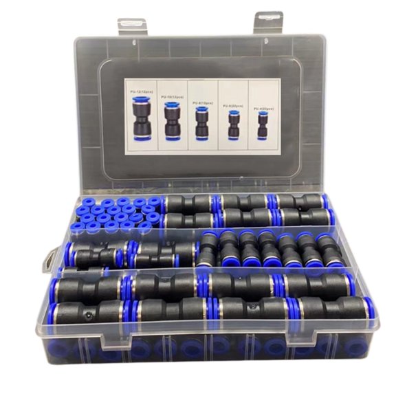 Quick Connect Push Fittings Straight Connector Kit 80 Pieces For PU PA PE PVC Tube 5/32 1/4 5/16 3/8 1/2 Inch OD Air Line Pneumatic Fitting Set