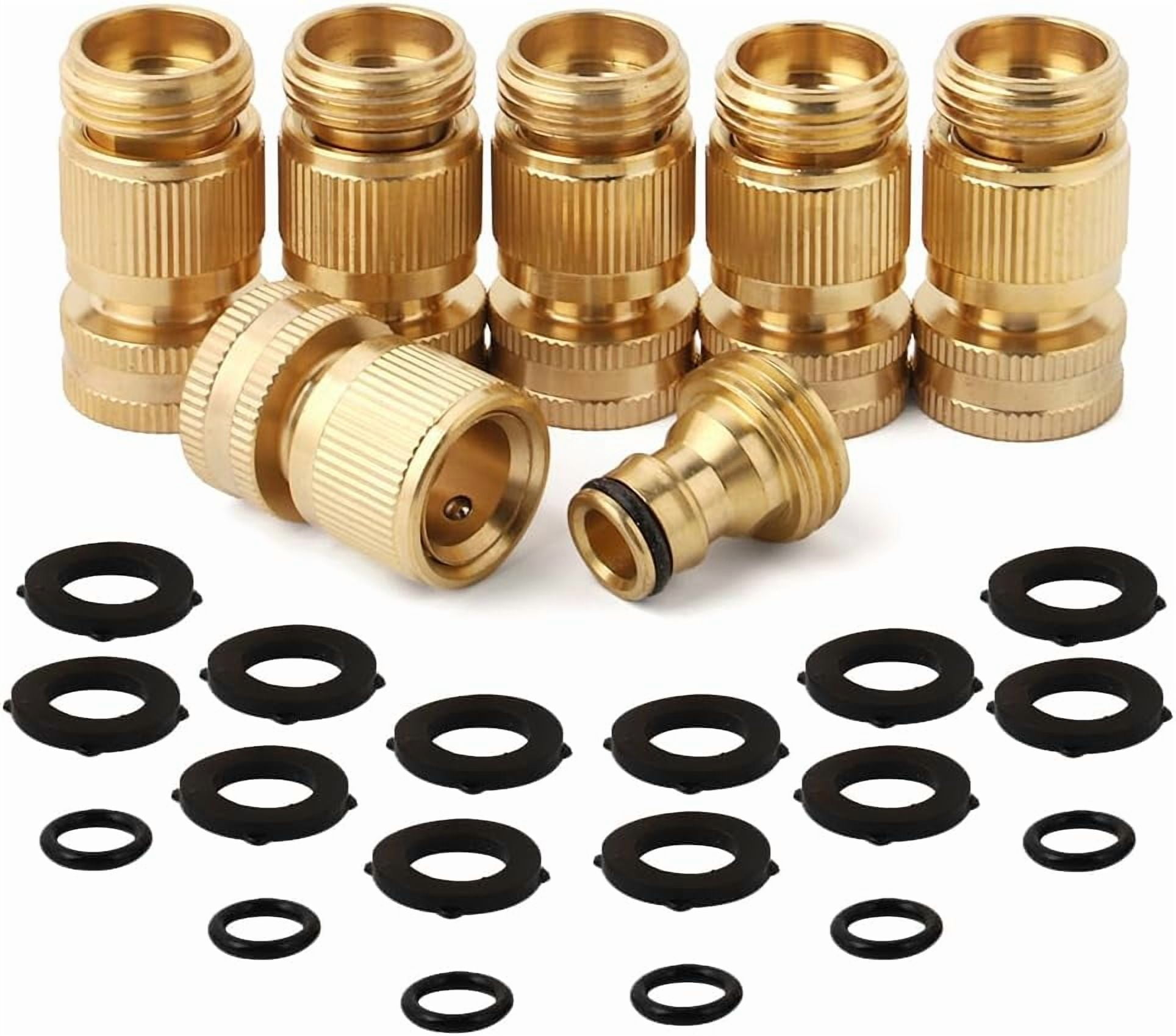 Quick Connect, Solid Brass 3/4 Inch Thread Fitting, No-Leak Water Female Hose and Male Hose (6 Set)