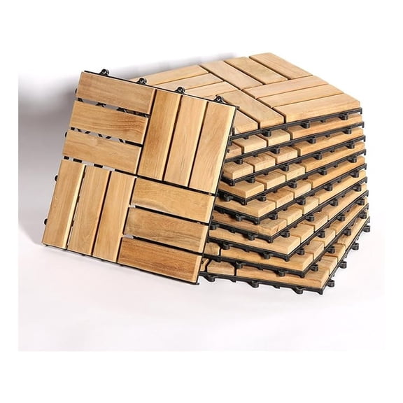 Quick Connect - Teak Interlocking Flooring Tiles - Windmill Pattern - Natural Finish - 10 Square Feet