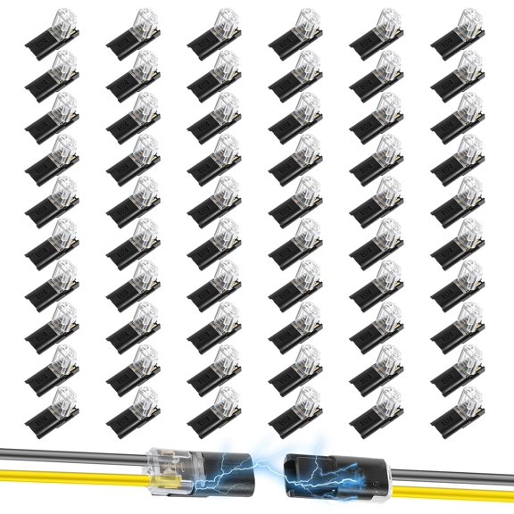 Quick Connect Wire Connectors, 60 count 2 Pin Double Wire Plug in Connector with Locking Buckle Quick-Clip Fasteners Low Wire Connectors 2 Way for LED Strip Lights, 18-22 AWG