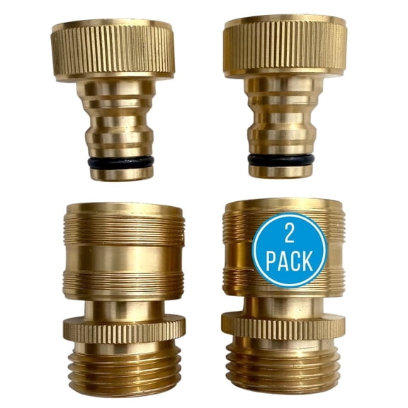 Quick Connector Garden Hose Fittings (2 Pack) - Leak-Free 3/4" Snap-On Water Hose Adapter - Solid Brass Connection Connectors for Quick Release