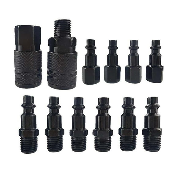 Quick Connector Kit, 12PCS 1/4'' NPT Air Coupler & Plug Set, Industrial Type D, Black