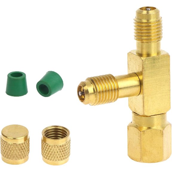 Quick Coupler Access Tee, 1/4'' SAE Valves Core Tee Adapter Brass Refrigerant with Swivel Connector
