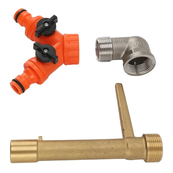 Quick Coupler Valve Key G3/4 Brass with 2 Way Water Hose Splitter Quick Water Intake Valve Key for Garden Irrigation