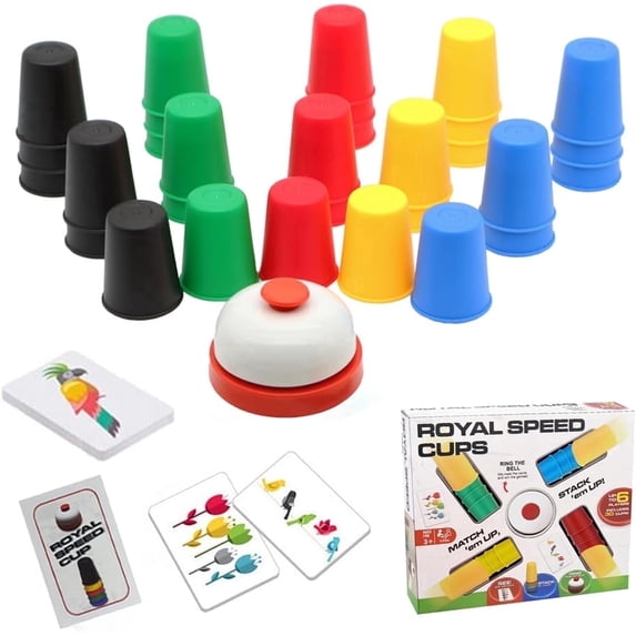 WOBOX Speed Stacking Cups Game Set - Family Interactive Quick Cups with Cards & Bell, Educational Party Game for Kids & Adults, Color Matching Stacking Toy
