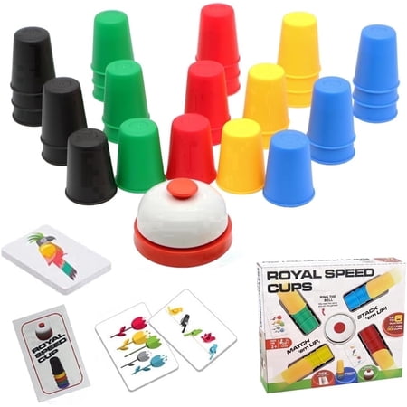 WOBOX Speed Stacking Cups Game Set - Family Interactive 30 Quick Cups with 24 Cards & 1 Bell, Educational Party Game for Kids & Adults, Color Matching Stacking Toy