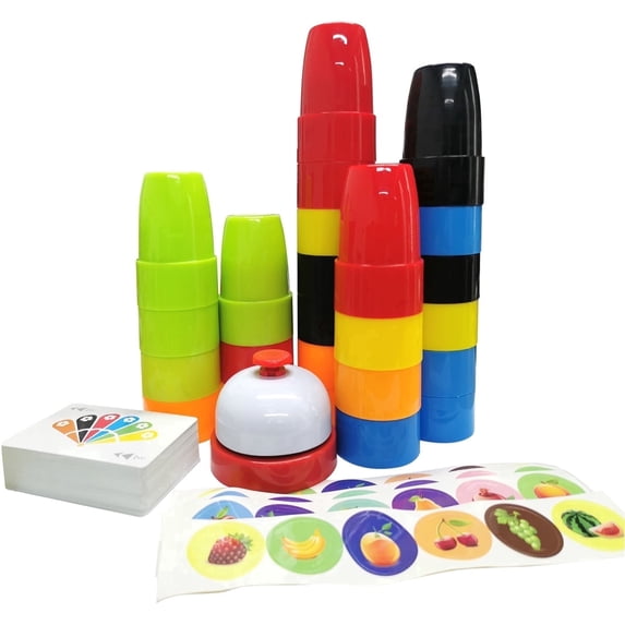 WOBOX Quick Cups Stacking Game, 24 Cups, 54 Challenge Cards, Bell, Multicolor for Kids