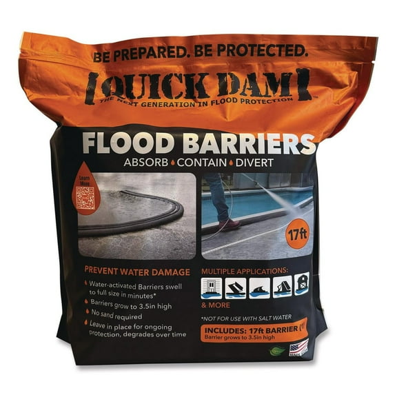 Quick Dam Flood Barriers, 6" x 17 ft x, 3.5", 1 Barrier