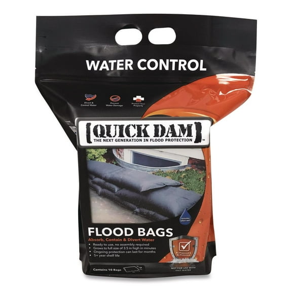 Quick Dam Flood Bags, 12" x 24" x 3.5", 10/Pack