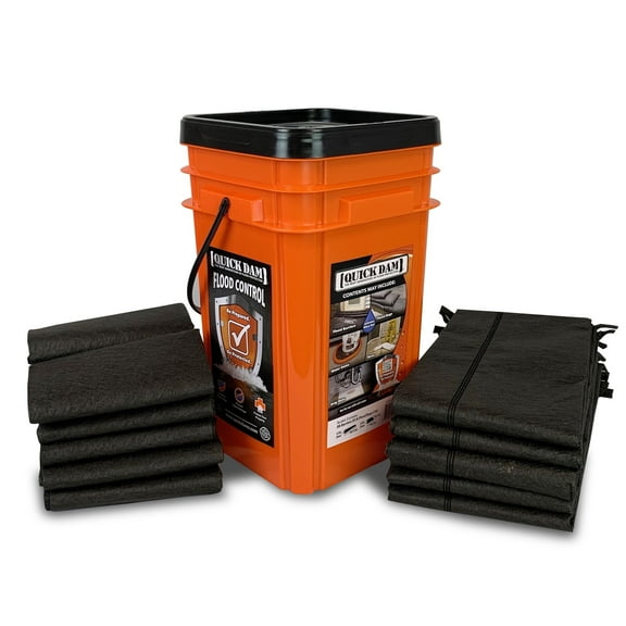 Quick Dam Grab and Go Flood Kit includes (5)- 5ft Flood Barriers (10) Flood Bags in Bucket