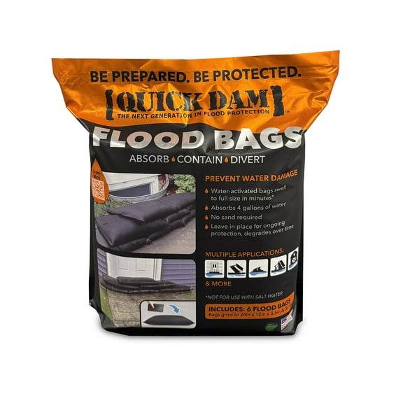 Quick Dam - QD1224-6 Water Activated Flood Bags 1ft x 2ft, 6-Pack