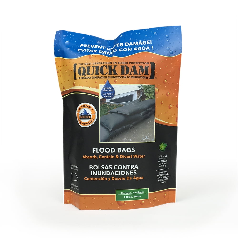QUICK DAMS Quick Dam Water Activated Flood Bags, 12" x 24",2/pack